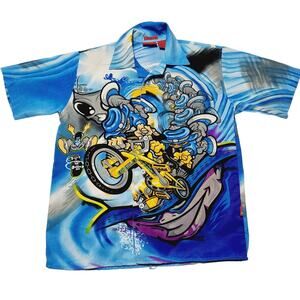 Vintage No Rules Button Up Shirt Microfiber BMX Bike Rider Graphic 90s SMALL 8
